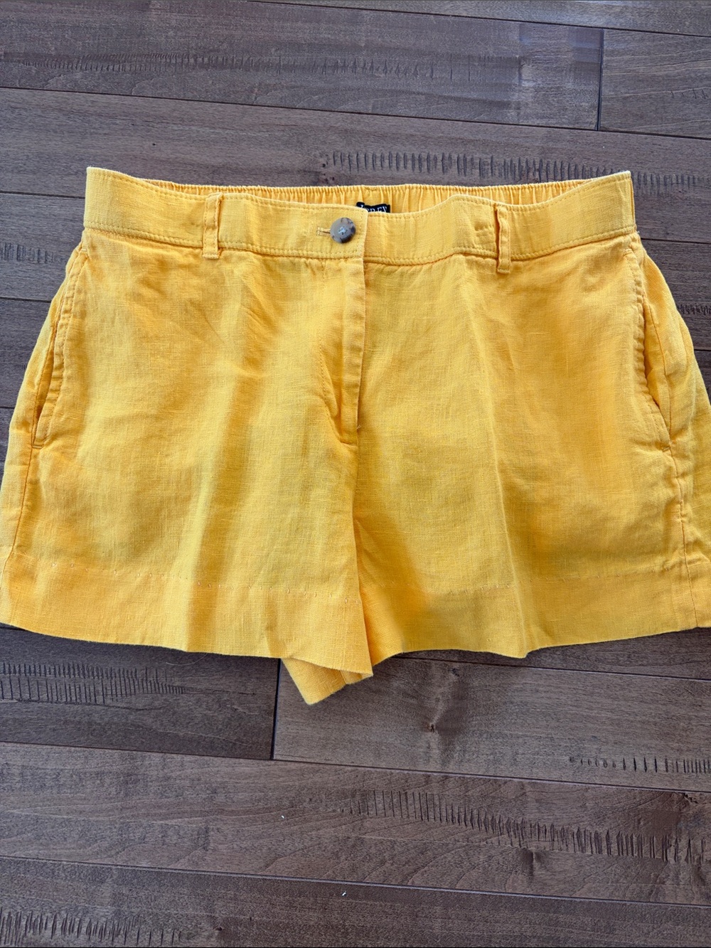 J. Crew Yellow High-Waist Linen-Blend Shorts